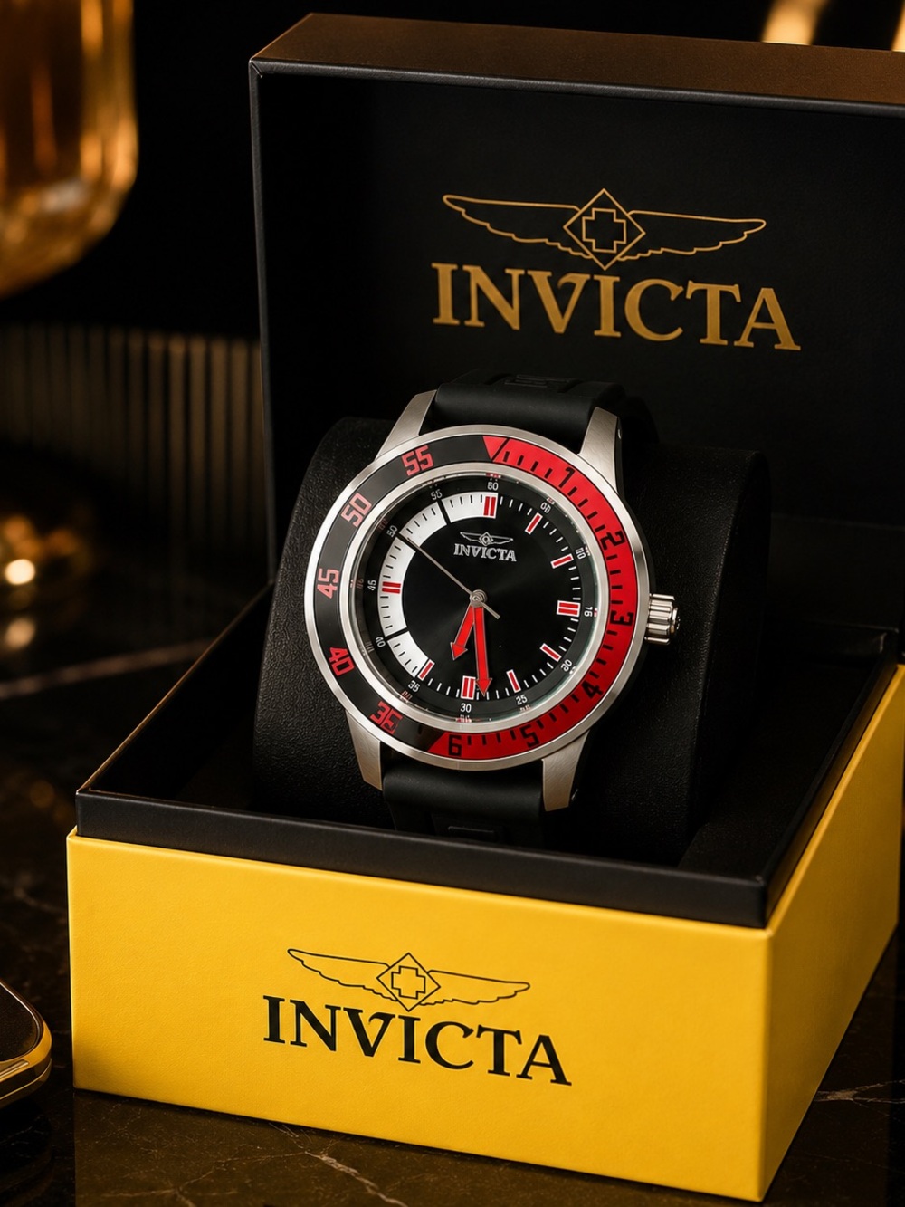NWT Invicta Compass Men’s Quartz Watch Black Red
